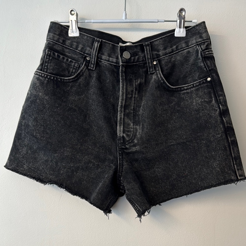 Anine Bing Black Jean Shorts Distressed Mid-Thigh